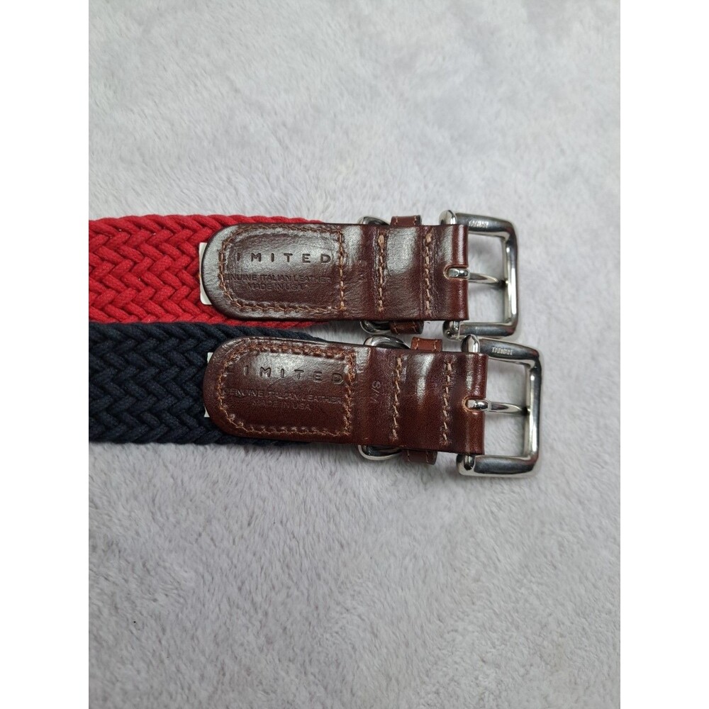 Limited Belt Set Of 2 Italian Leather Ends Braided Woven Red & Blue S/M USA - Picture 6 of 12